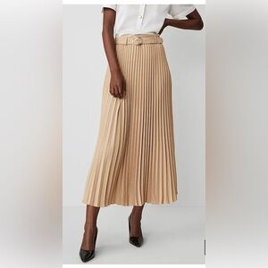 Ann Taylor Petite Belted Pleated Midi Skirt Color Baguette size medium